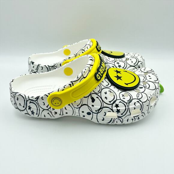 Crocs Kids Smiley World Clog US Juniors 4 EU 36-37 White Yellow NWOB - Picture 3 of 12